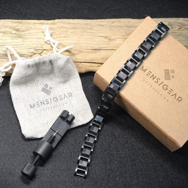 Bracciale uomo in legno scuro e acciaio invecchiato, Old Natural Black