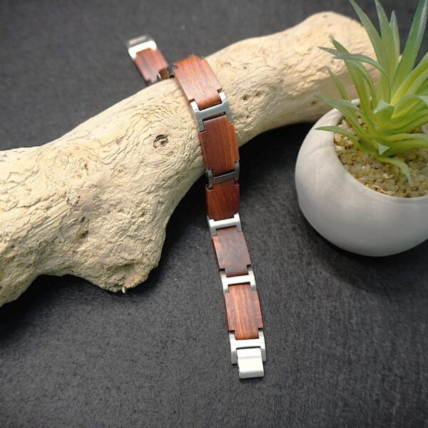 Bracciale uomo in legno chiaro e acciaio argento, Natural Silver 12 mm