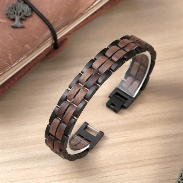 Bracciale uomo in legno di noce e acciaio invecchiato, Twin Old Natural