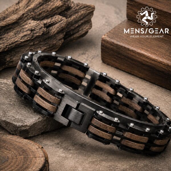 Bracciale uomo nero in legno di noce e acciaio, IRONWOOD regolabile